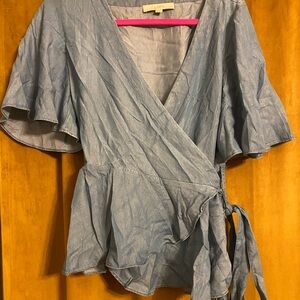 LOFT Blue Wrap Blouse